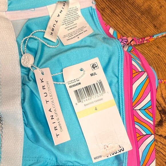 Trina Turk Swim Meilani Border-Print Tankini Top in Blue/Pink Multi. Sz 4. NWT! - Picture 9 of 13